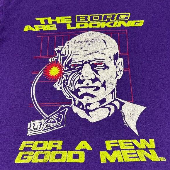 VTG 80s Star Trek Borg Jean Luc Picard Shirt Fits Medium Purle Single Stitch Tee - Picture 5 of 14